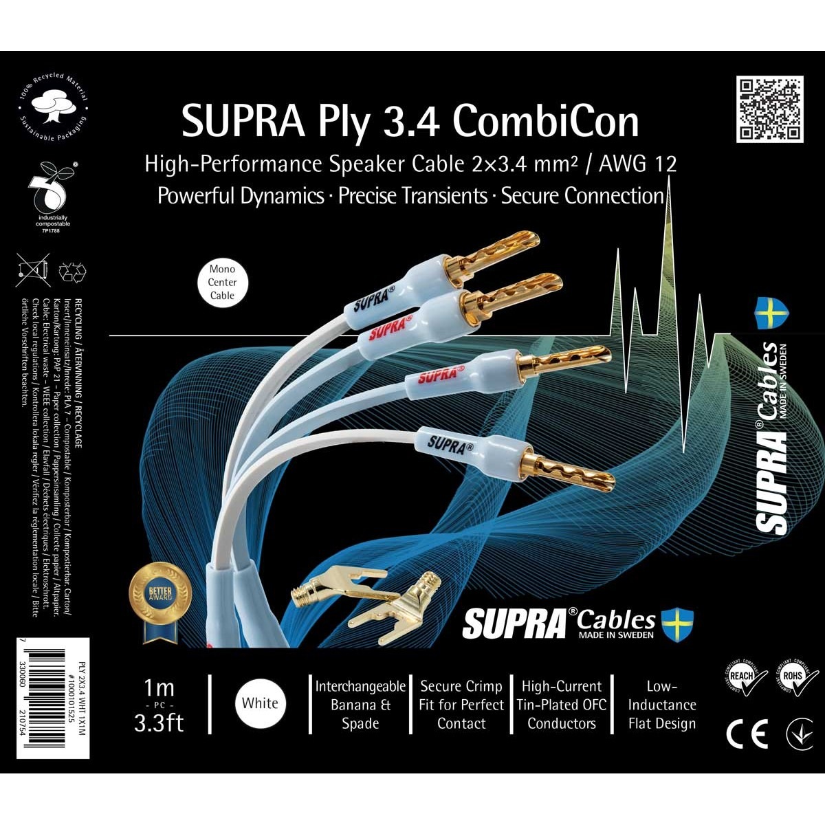 Supra PLY 2X3.4 COMBICON WHITE (cavo singolo)